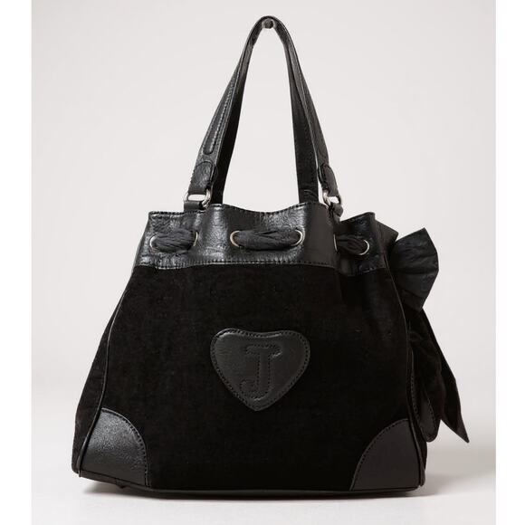 Juicy Couture Black Velour Scottie Dog Rhinestone Daydreamer Tote Y2K with Bow - Picture 4 of 13
